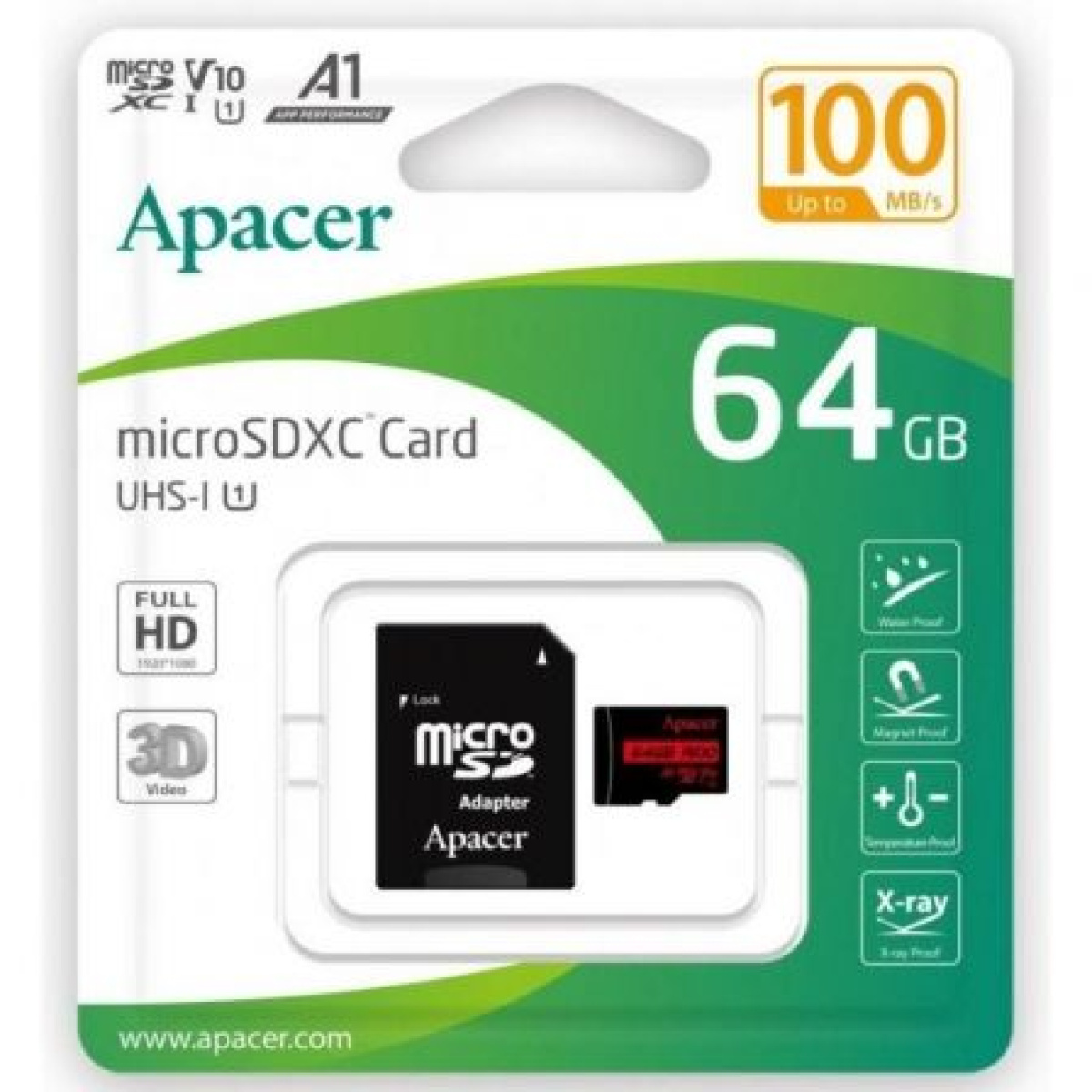 Uhs Tarjeta de Memoria Apacer 64GB XC UHS 1 con Adaptador/ Clase 10/ 100MBs ...
